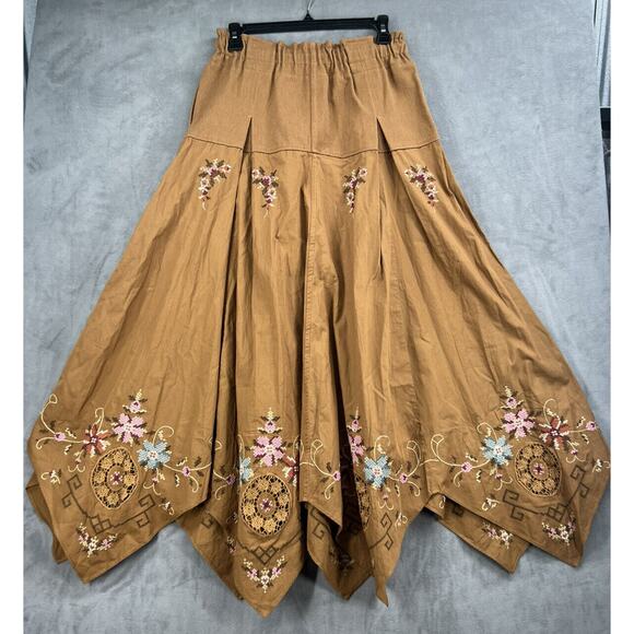 Free People Arielle Maxi Skirt Size XSmall Brown Embroidered Floral - Picture 7 of 14